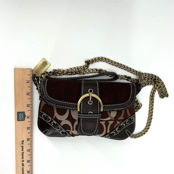 Rare Coach Legacy Chain Wristlet Suede & Leather Mini Bag Brown Y2K Vintage - Picture 12 of 12